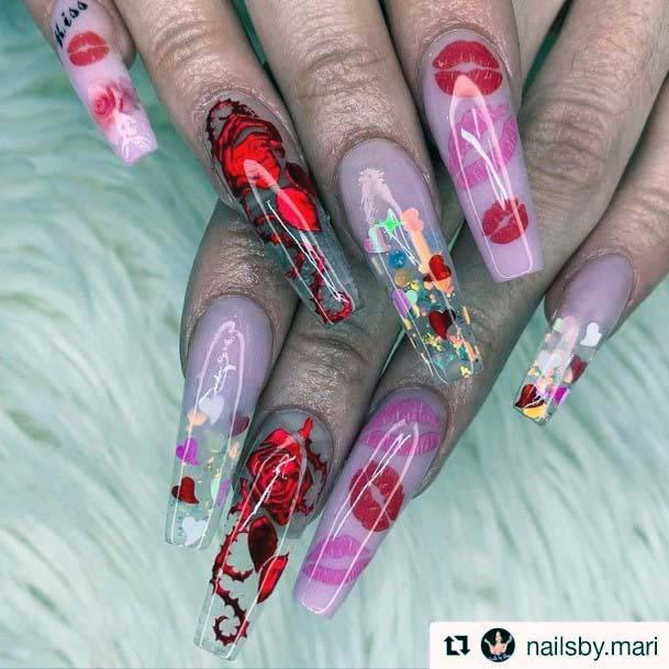 Ballerina Long Nails Sexy Lips Red And Pink Nails For Women