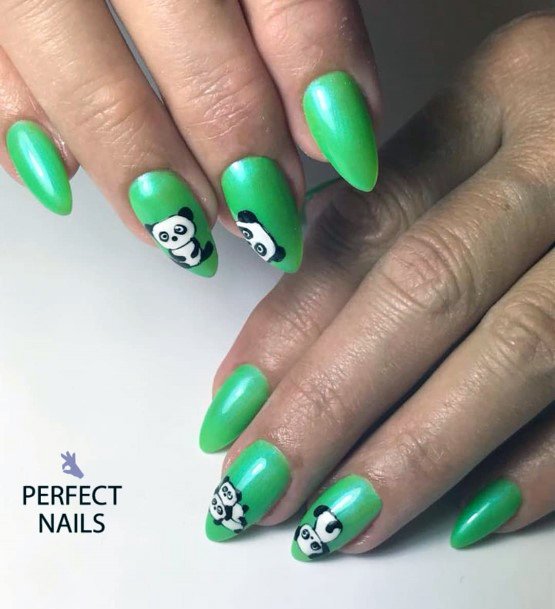 Bamboo Green Nails With Panda