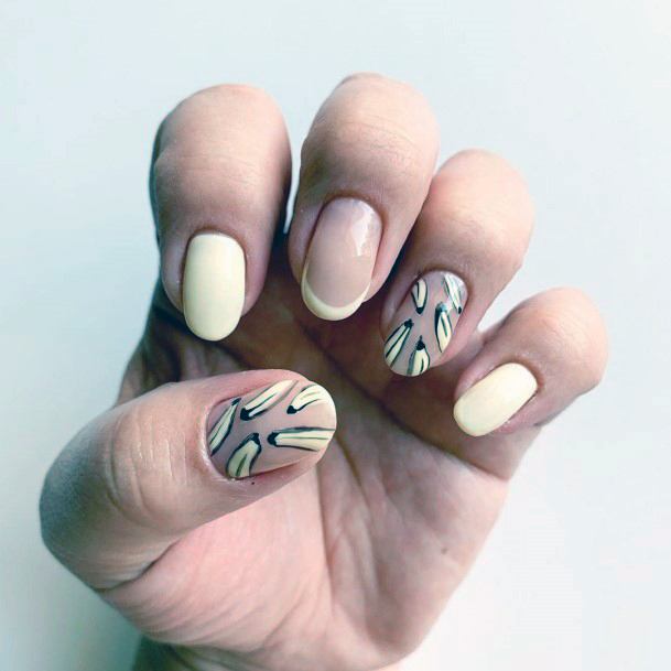 Banana Design On Pale Yellow Nails For Women