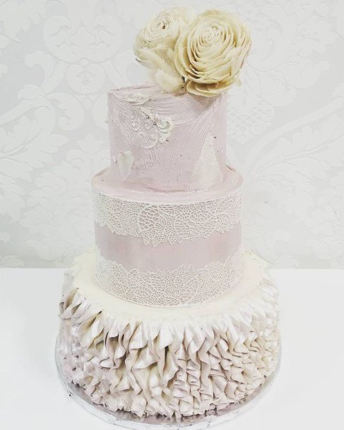 Bands Of Lace White Beautiful Wedding Cake