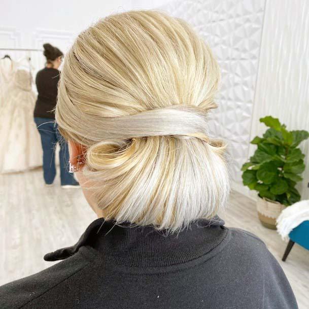 Barbie Blonde Polished Pulled Back Pinned Updo Womens Hairstyle