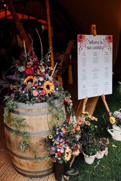 Barrel And Rustic Wedding Flowers