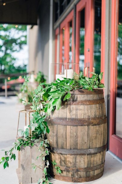 Barrels With Greens Wedding Ceremony Decorations