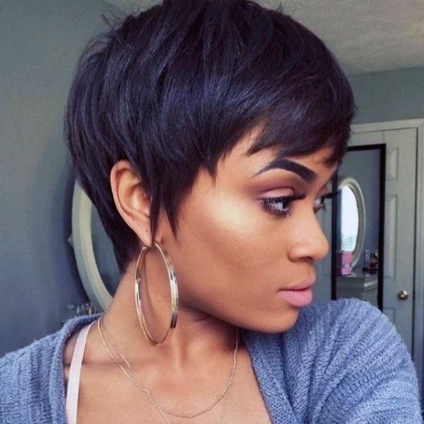 Basic Sleek And Shiny Black Side Swept Pixie Womens Hairstyle