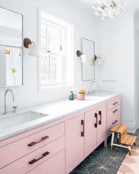 Bathroom Cabinet Ideas Retro Pink With Fun Pattern Tile