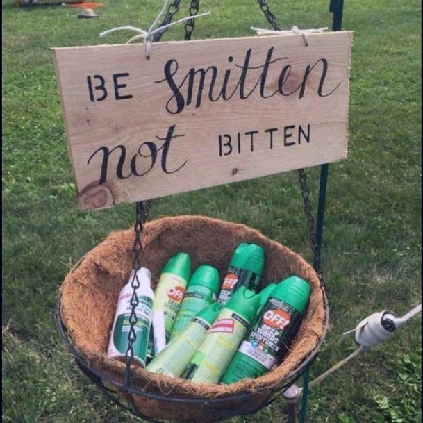 Be Smitten Not Bitten Bug Spray Station Cute Outdoor Wedding Ideas