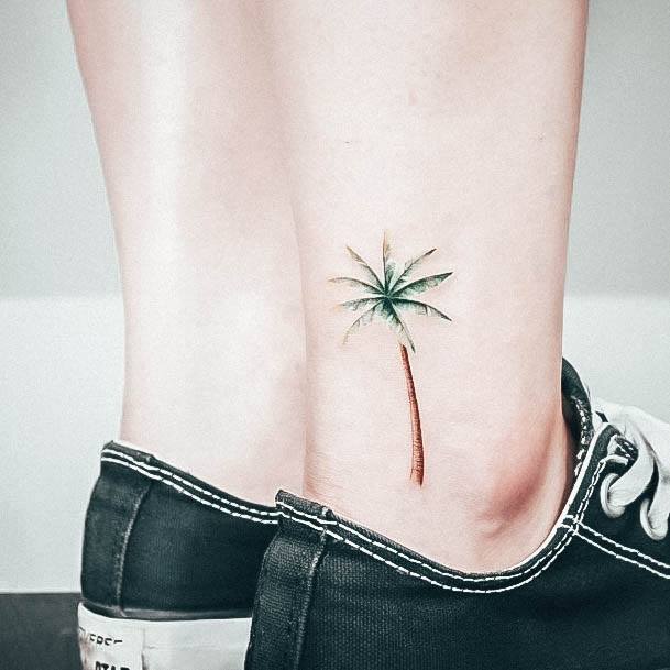 Beach Palm Tree Female Tattoo Designs Ankle