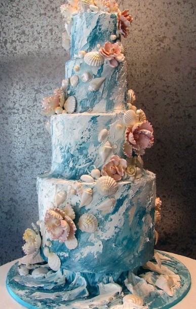 Beach Wedding Ideas Cascading Seashells Tiered Cake Inspiration