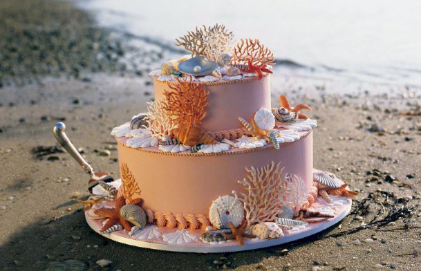 Beach Wedding Ideas Coral And Seashell Pink Cake