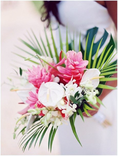 Beach Wedding Ideas Elegant Large Palm Leaves With White And Pink Flowers