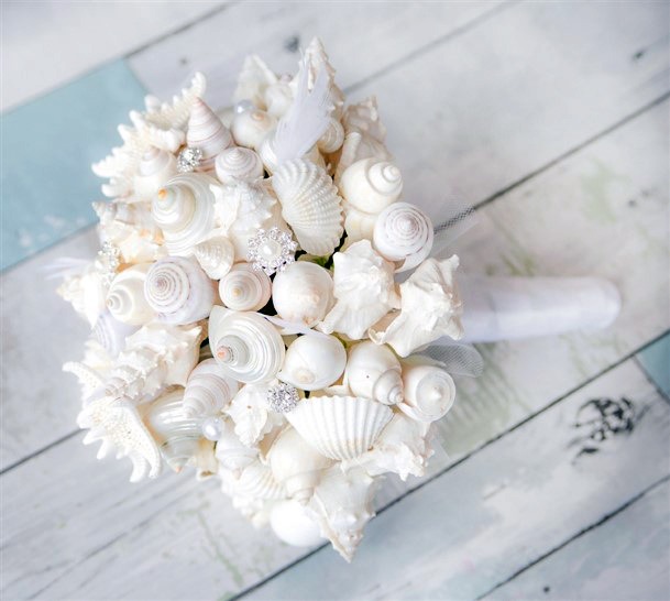 Beach Wedding Ideas Elegant White Seashell Bouquet Inspiration