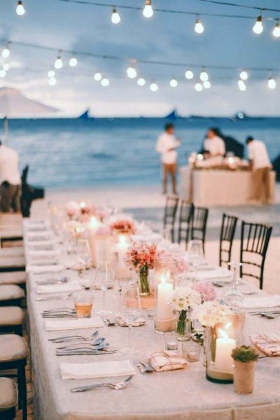 Beach Wedding Ideas Outdoor Dusk Reception Setting