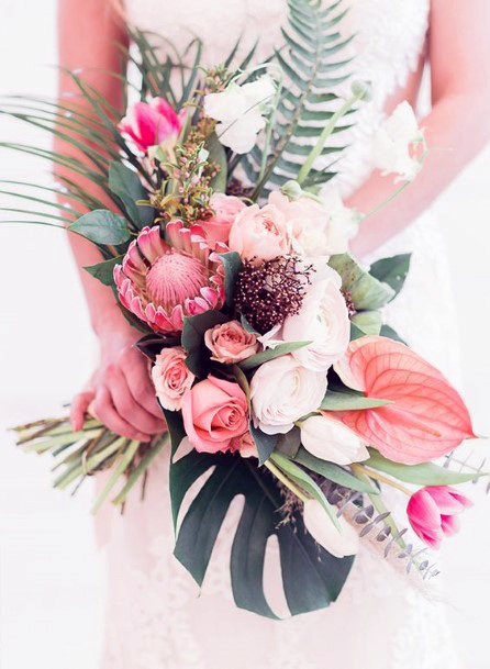 Beach Wedding Ideas Tropical Blush And Bright Pink Bouquet