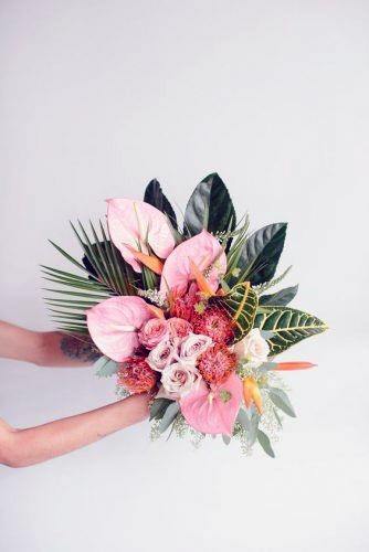Beach Wedding Ideas Tropical Pink And Green Bouquet