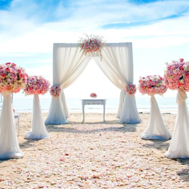 Beachside Peach Floral Wedding Ceremony Decorations