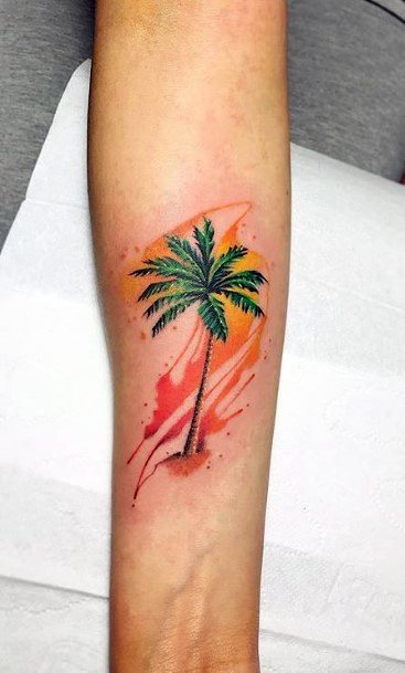 Beachy Orange Themed Tree Tattoo Womens Wrists