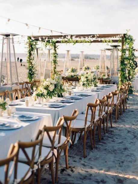 Beachy Wedding Ideas Sleek White Greenery Table Decoration Inspiration