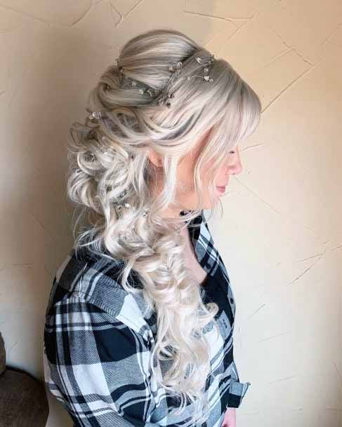 Beaded Cascading Silver Curls Hairstyle For Women