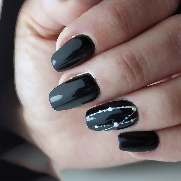 Beaded Chain Design On Black Nails Women