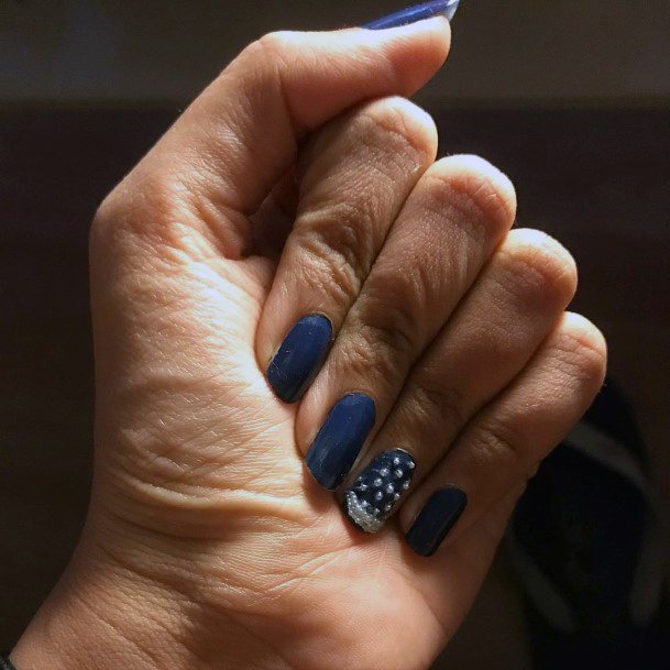 Beaded White Art On Blue Nails Snow Themed Women