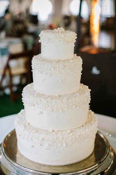 Beaded White Wedding Cake