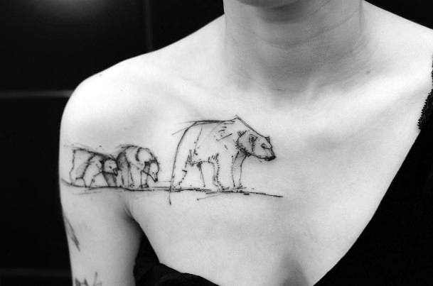 Bears In A Twig Tattoo Womens Chest