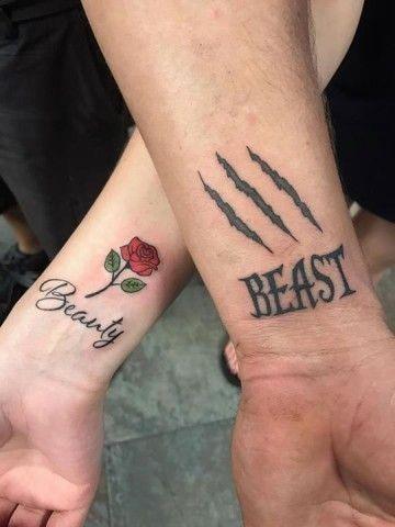 Beast And Beauty Couple Tattoo Wrists
