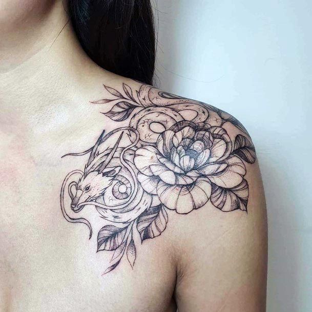 Beast And Blossoms Shoulder Tattoo Women