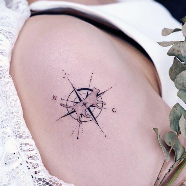 Beast And Compass Tattoo Womens Arms