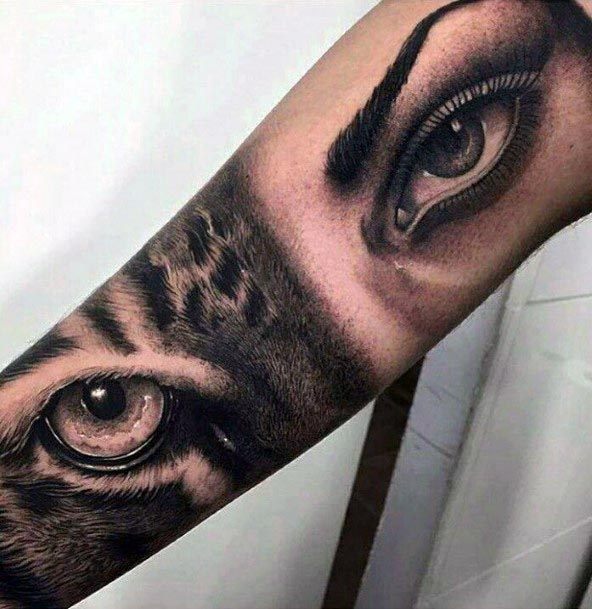 Beast And Lady Eye Tattoo On Womens Arms