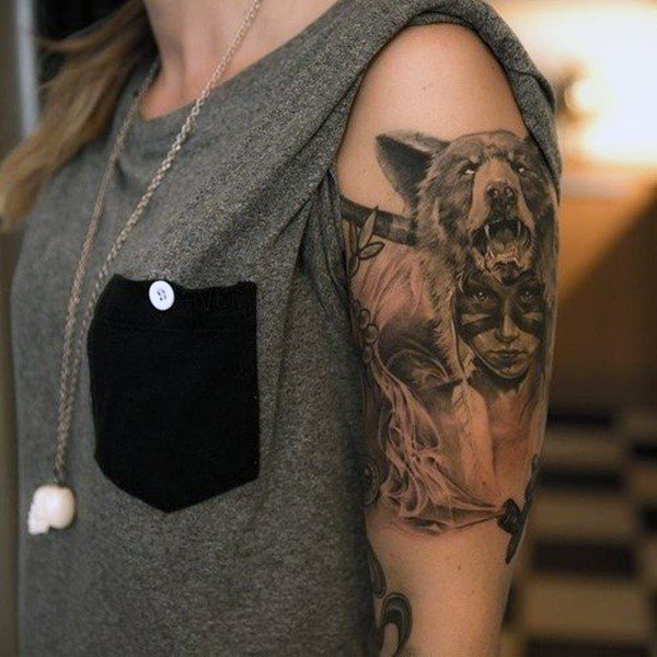Beast And Women Tattoo Half Sleeves