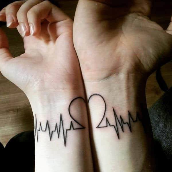 Beating Hearts Love Tattoo Couple Wrists