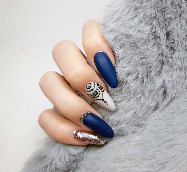 Beauitful Navy Blue Colored Matte Nails