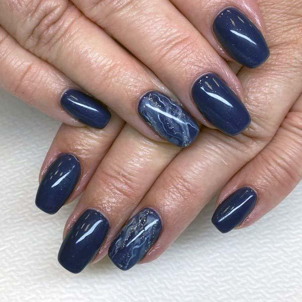 Beauitful Navy Blue Marble Topped Nails