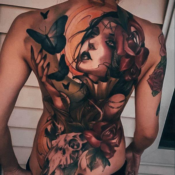 Beauteous Girls Amazing Tattoos Full Back Neo Traditional