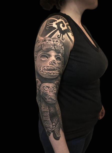 Beauteous Girls Aztec Tattoos Full Arm Sleeve 3d