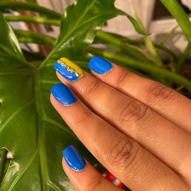 Beauteous Girls Blue And Yellow Nails