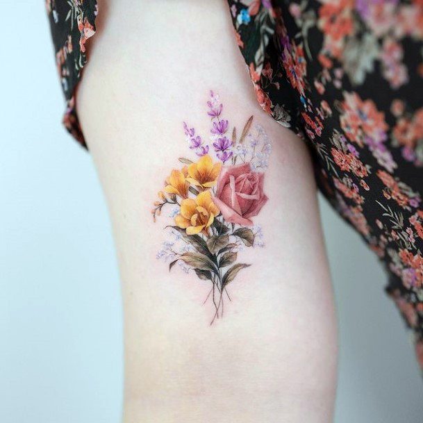 Beauteous Girls Bouquet Tattoos