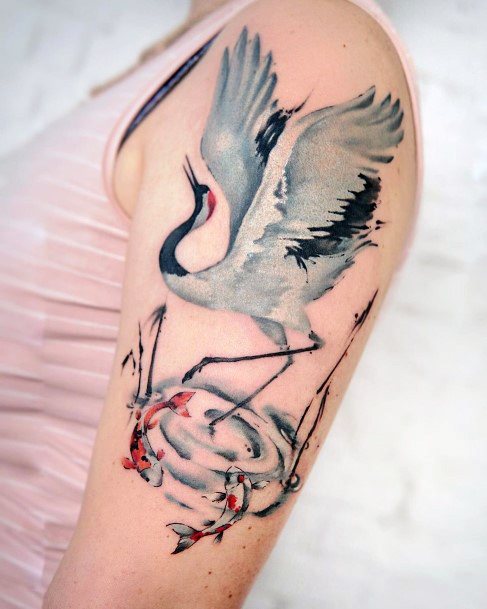 Beauteous Girls Crane Tattoos