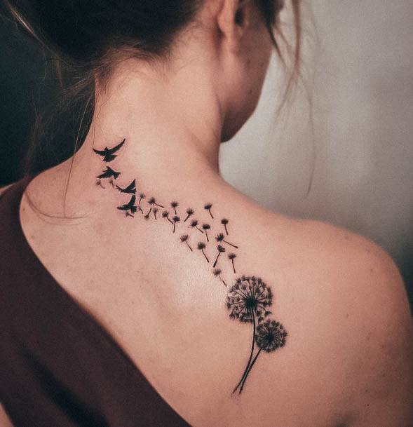 Beauteous Girls Dandelion Tattoos