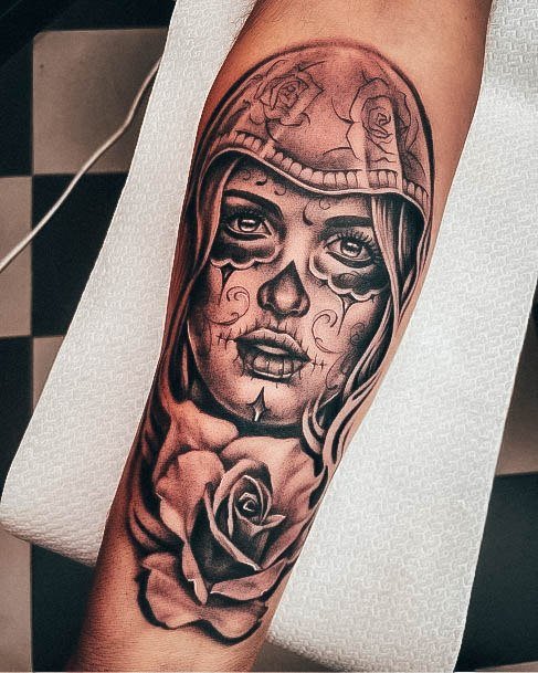 Beauteous Girls Day Of The Dead Tattoos