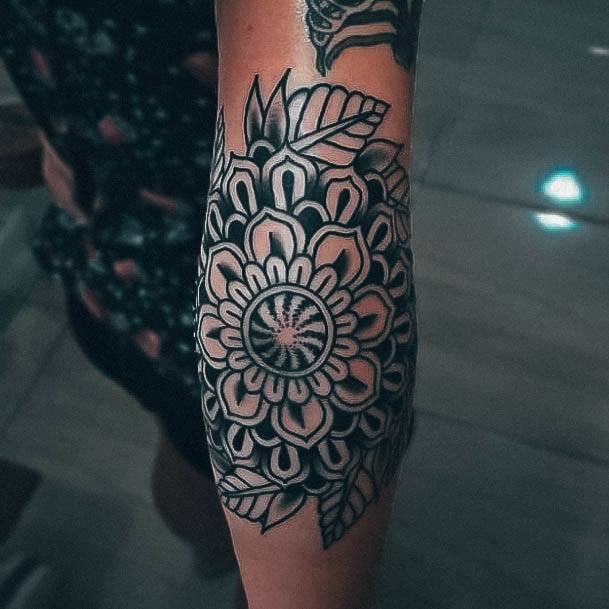 Beauteous Girls Elbow Tattoos Flower