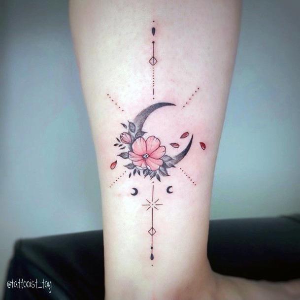 Beauteous Girls Flower Moon Tattoos