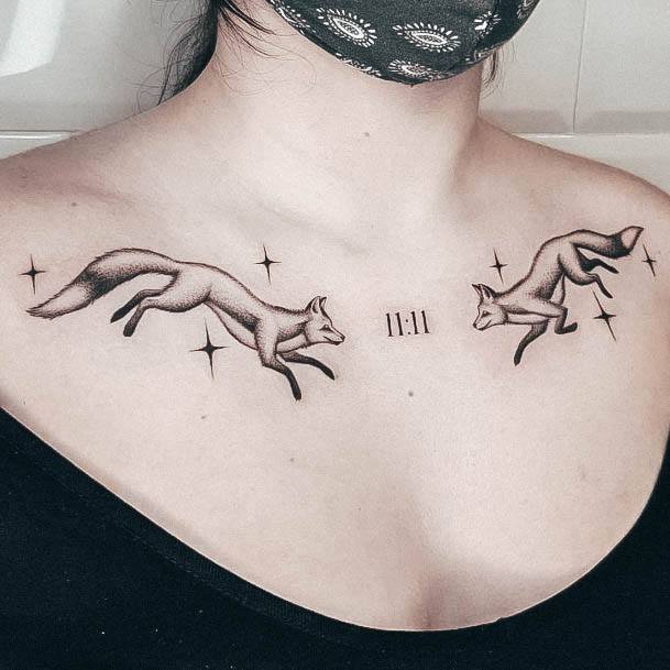 Beauteous Girls Fox Tattoos Chest