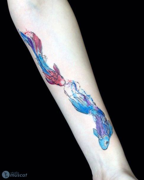 Beauteous Girls Goldfish Tattoos