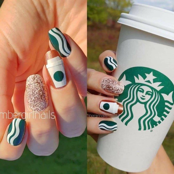 Beauteous Girls Green And White Nails