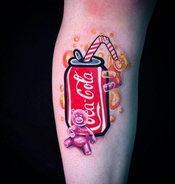 Beauteous Girls Gummy Bear Tattoos With Soda Can Leg