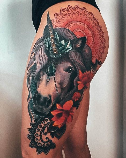 Beauteous Girls Hip Tattoos Horse