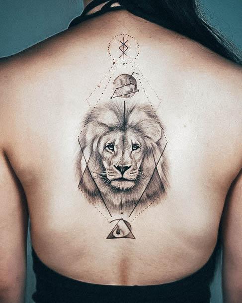 Beauteous Girls Leo Tattoos Geometric Back Lion