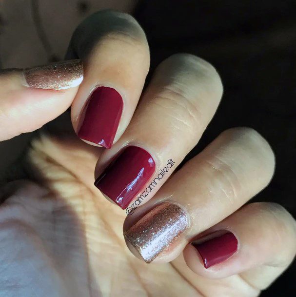 Beauteous Girls Maroon And Silver Nails